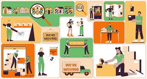 Relocation moving bento grid illustration set 스톡 일러스트