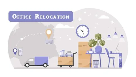 Relocation Office Moving Delivery Changing address Illustrazione stock