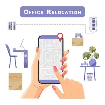 Relocation Office Moving Delivery Changing address Illustrazione stock