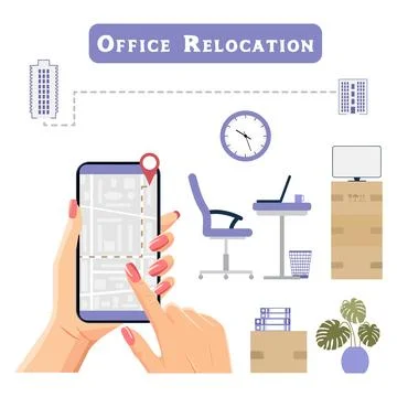 Relocation Office Moving Delivery Changing address Illustrazione stock