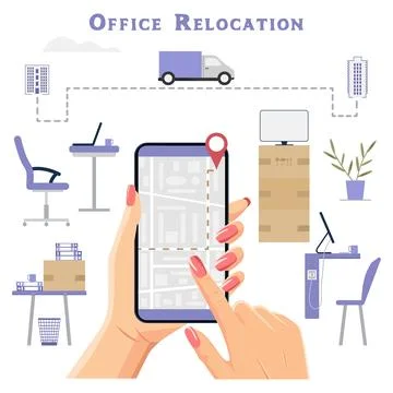 Relocation Office Moving Delivery Changing address Illustrazione stock