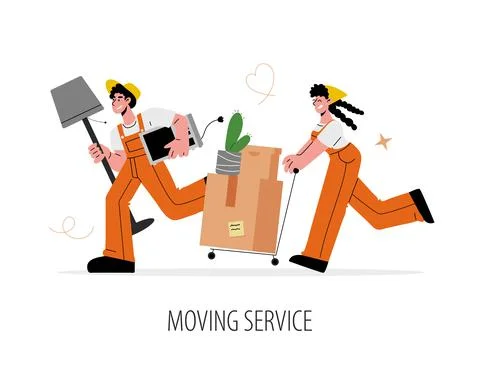 Relocation or moving service concept,quickly and efficiently.Two female worke Stock Illustration