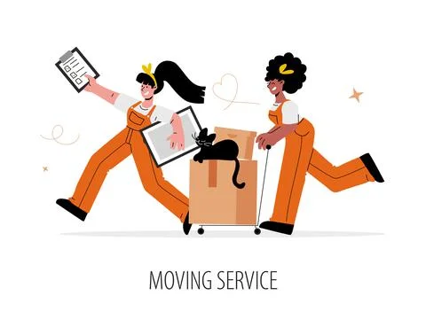 Relocation or moving service concept,quickly and efficiently.Two female worke Stock Illustration