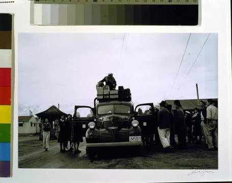 Relocation: Packing up, Manzanar Relocation Center. Ansel Adams s Photogra... Stock Photos