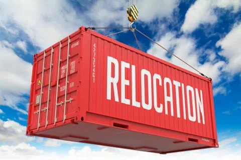 Relocation - Red Hanging Cargo Container. Stock Illustration