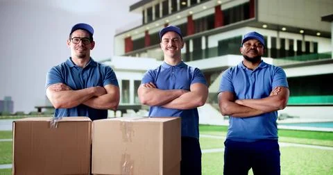 Relocation Service Provided by Diverse Team Stock Photos