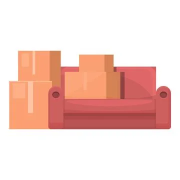 Relocation sofa box icon cartoon . House move Stock Illustration