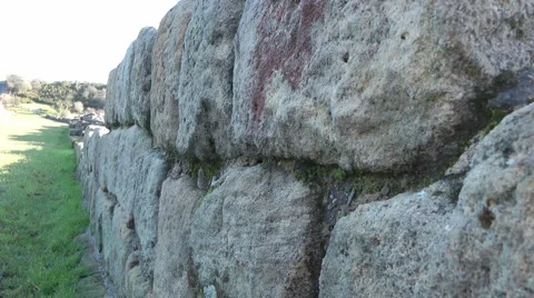 Remaining section of Hadrian's Wall at Heddon on the Wall Stock Footage 1089077