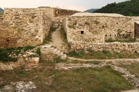 Remaining stone structures inside the Prizren Fortress on a hilltop in Priz.. Stock Photos