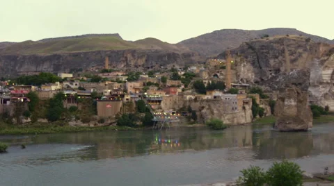 Remains of ancient buildings in Hasankeyf, Turkey Stock Footage 51554853