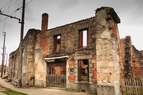 Remains of a bakery destroyed by fire Stock Photos