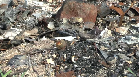 Remains of burnt house Stock Footage 49496563