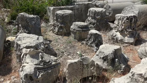 Remains of columns in the ancient city of Myra Stock Footage 160052036