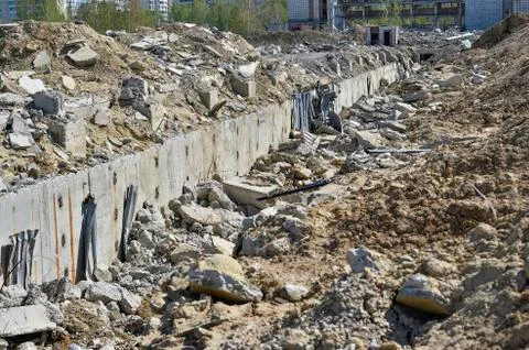 The remains of the concrete Foundation of a large structure in the form of de Stock Photos