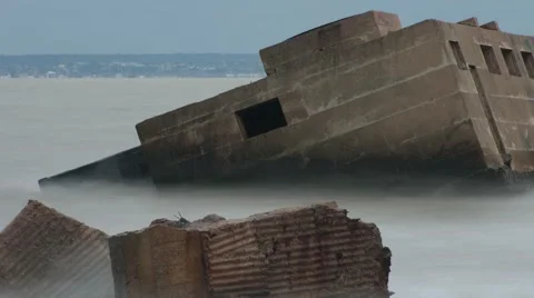 Remains of a concrete second wold war battery post.  Isle of Sheppey Timelapse Stock Footage 66235875