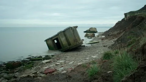 Remains of a concrete second wold war battery post.  Isle of Sheppey Timelapse Stock Footage 66238436