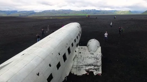 Remains of DC-3 US Navy aircraft on the beach in Iceland. Andreev. Stock Footage 78095683