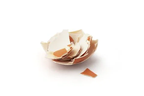 Remains of eggs shell closeup isolated on white background Stock Photos