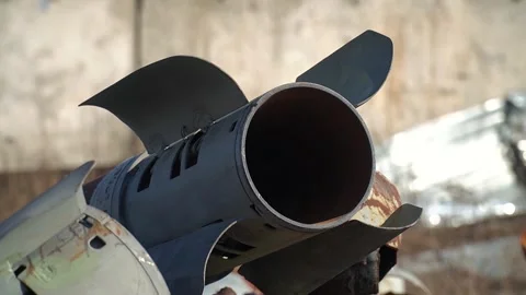 Remains of exploded ammunition, shells of multiple launch rocket systems Stock Footage 313365045