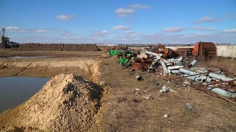 Remains of exploded ammunition, shells of multiple launch rocket systems Stock Footage 313365115