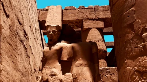 Remains of great statues inside Karnak temple. Stock Footage 156807670