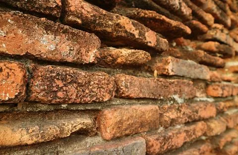 Remains of the Historic Outer Brick Wall of Wat Phra Si Sanphet Temple Stock Photos