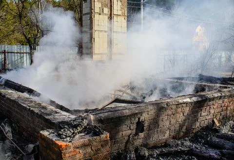 The remains from the house after the fire Stock Photos
