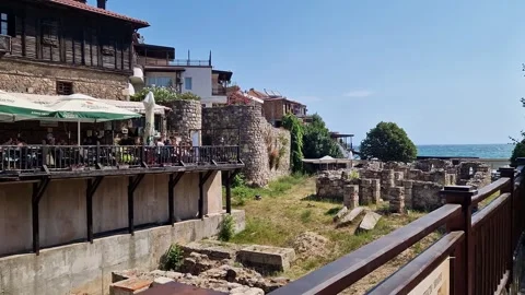 Remains of the medieval monastery of St. Nicholas and the fortress wall Stock Footage 345505641