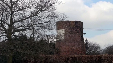 Remains of old brick windmill Stock Footage 85594988