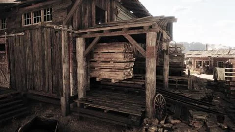 Remains of an old sawmill on the small dam Stock Illustration