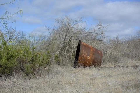 Remains of the old settlement at Post Office Bay, Floreana Island, Galapagos  Stock Photos