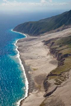The remains of recent pyroclastic flows of the Soufriere Hills Volcano form t Stock Photos