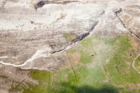 The remains of recent pyroclastic flows of the Soufriere Hills Volcano in Mon Stock Photos