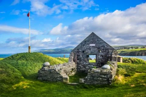 Remains Saint Patrick's Chapel inside Peel Castle, Isle of Man Stock Photos
