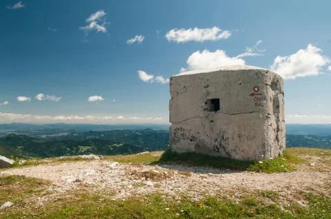 Remains of second world war bunker on the top of the mountain in Slovenia Stock Photos