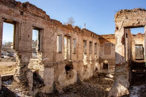 Remains of the structure and elements of architecture Ruin of Osten-Saken man Stock Photos