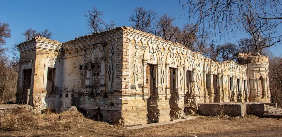 Remains of the structure and elements of architecture Ruin of Osten-Saken man Stock Photos