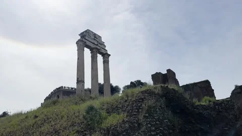Remains of the Temple of Castor and Pollux in the Roman Forum in Rome, Italy Stock Footage 300310830