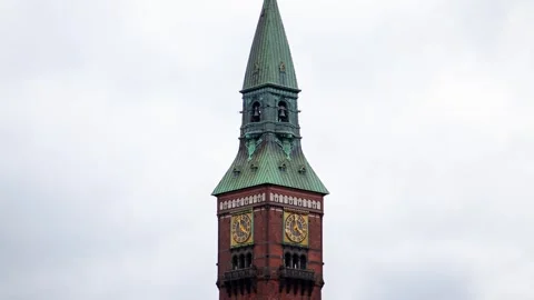 Remarkable Timelapse Featuring Old Clock Tower in a Danish Autumn Scene Stock Footage 312982157