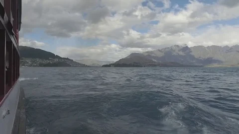 The Remarkables Mountain Range from the Stern of TSS Earnslaw Stock Footage 81881812