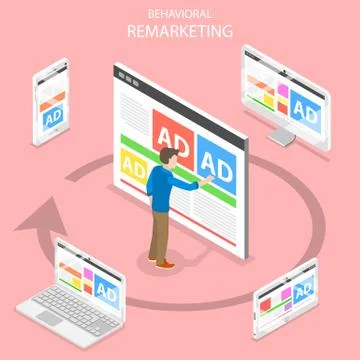 Remarketing flat isometric vector concept. Stock Illustration
