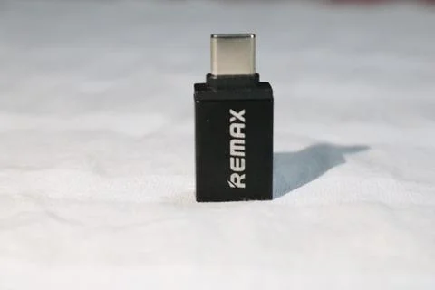 Remax USB Type C adapter connector converter  small black rectangular devic.. 스톡 사진