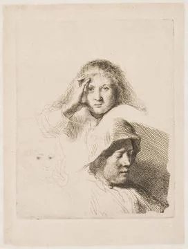 Rembrandt van Rijn (1606-1669), study sheet with three women s heads, F.O.... Stock Photos
