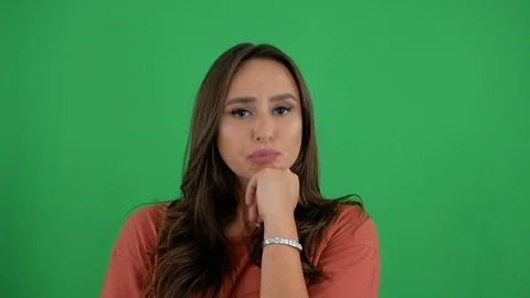 Remember all. Let me think. Doubt concept. Doubtful, thoughtful woman Video stock 102515408