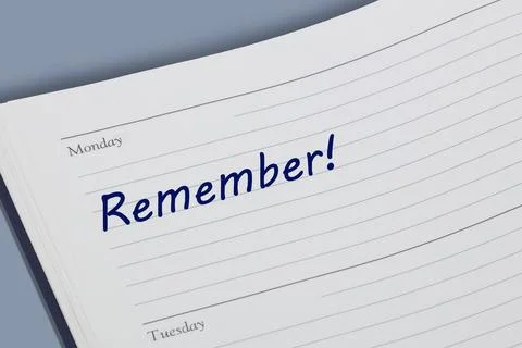 Remember blue ink reminder note in a diary page Stock Illustration