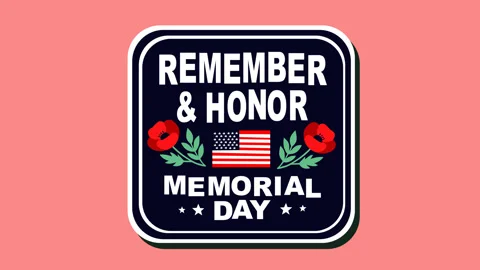 Remember &amp; Honor Memorial Day Badge with American Flag and Poppies 库存影片 333660030