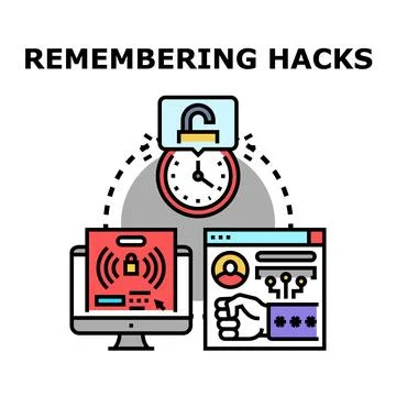 Remembering digital hacks and data cyber security concepts Stock Illustration