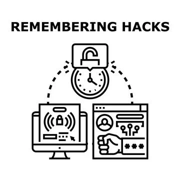 Remembering digital hacks and data cyber security concepts Stock Illustration