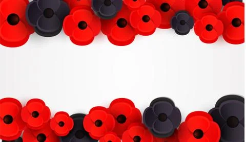 Remembrance, Anzac Day web header. Poppies flowers. Memorial banner, card. Stock Illustration