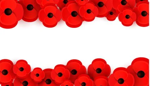 Remembrance, Anzac Day web header. Poppies flowers. Memorial banner, card. Stock Illustration